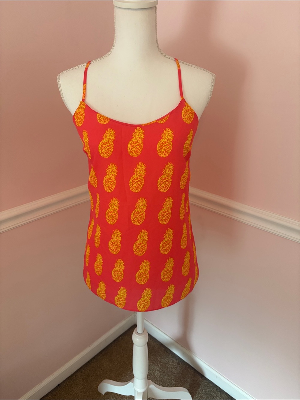 J. Crew Red Pineapple Print Silk Camisole